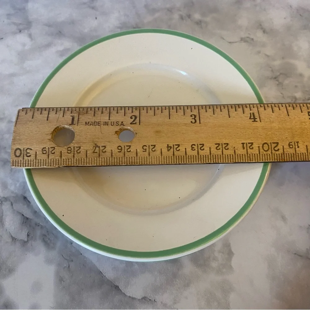 Vintage Cream Plate with Green Rim - Set of Two - Picture 4 of 4